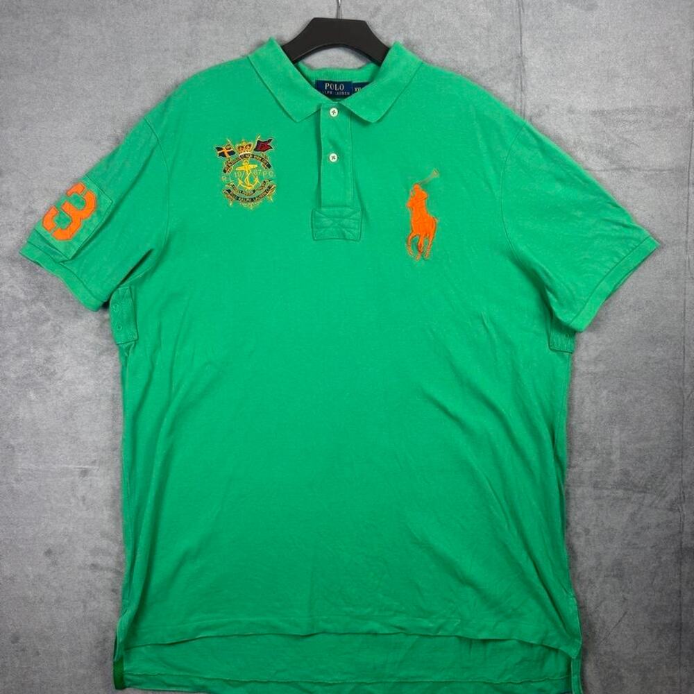 Polo Ralph Lauren big pony embroidered green shirt size XXL green orange